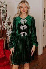 Evergreen Bowknot Decor High Waist Velvet Mini Dress - Image 4