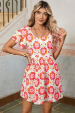 Rose Floral Print Layered Ruffle Sleeve Mini Dress - Image 3