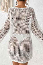White Hollow Side Split Long Sleeve Beach Dress - Image 2