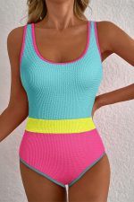 Iceland Blue Textured Colorblock One Piece Swimsuit - Image 5