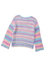 Purple Striped Hollow Knit Summer Beach Cover Up - Image 19