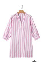 Rose Striped Long Sleeve Buttons Loose Mini Dress - Image 17