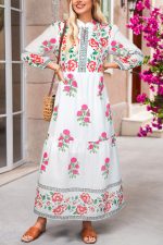 White Floral Print Loose Tiered Maxi Dress