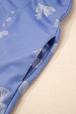 Sky Blue Bow Print Ruffle Sleeve Mini Dress - Image 11