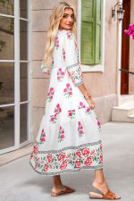 White Floral Print Loose Tiered Maxi Dress - Image 2