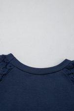 Navy Blue Contrast Lace Raglan Sleeve Pleated Mini Dress - Image 8