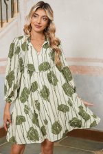 Guacamole Green Abstract Print Striped V-Neck Mini Dress - Image 4