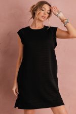 Black Textured Cap Sleeve T Shirt Shift Mini Dress - Image 4
