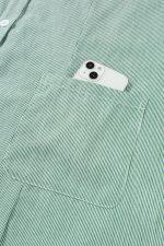 Green Stripe Frill Trim Pocket Button Up Mini Dress - Image 12