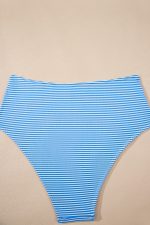 Sky Blue Striped Ruffled Shoulder Peplum Top 2 Piece Tankinis - Image 13