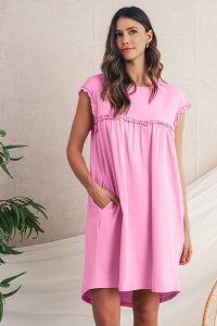 Pink Frilled Trim Crewneck Loose Fit Mini Dress - Image 5