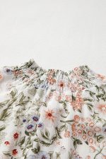 Green Floral Print Tiered Frilled Shirred Mock Neck Mini Dress - Image 17