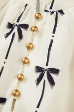 Beige Cute Bowknot Printed Bubble Sleeve V Neck Mini Dress - Image 12