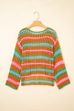 Carrot Striped Hollow Knit Summer Beach Cover Up - Image 5