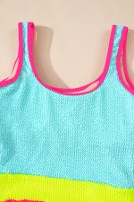 Iceland Blue Textured Colorblock One Piece Swimsuit - Image 11