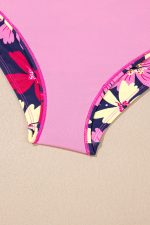 Rose Red Solid Color Cami and Floral Print Panty Tankini Set - Image 21