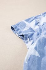 Sky Blue Star Print Frayed Hem Buttoned Denim Mini Dress - Image 12