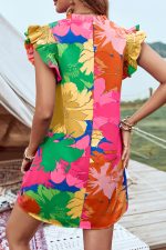 Pink Floral Print Flutter Sleeve Pockets Mini Dress - Image 2