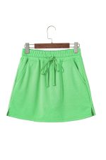 Light Green French Terry Drawstring Mini Skort with Pockets - Image 15