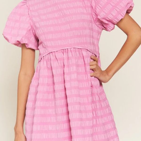 Bonbon Bubble Sleeve Textured Mini Dress