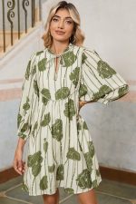 Guacamole Green Abstract Print Striped V-Neck Mini Dress - Image 3