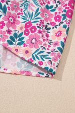 Pink Allover Floral Print Collar Half Button Short Sleeve Loose Dress - Image 11