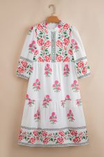White Floral Print Loose Tiered Maxi Dress - Image 4