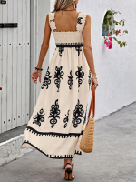 Apricot Boho Print Smocked Ruffle Sleeveless Maxi Dress - Image 2