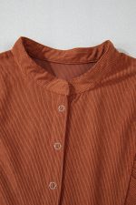 Gold Flame Light Snap Button Empire Waist Lantern Sleeve Corduroy Dress - Image 15