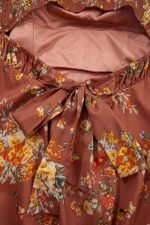 Red Floral Puff Sleeve Square Neck Knot Open Back Mini Dress - Image 15