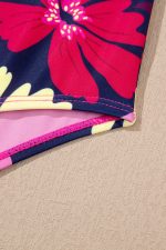 Rose Red Solid Color Cami and Floral Print Panty Tankini Set - Image 22