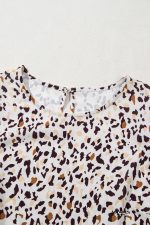 Khaki Leopard Ruffle Flutter Sleeve Keyhole Back Mini Dress - Image 8