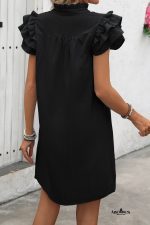 Black V Neck Ruffle Sleeve Shift Mini Dress - Image 2