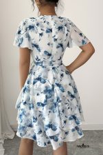Sky Blue Floral Print Tie Waist Mini Dress - Image 2