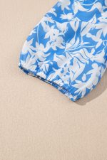 Sky Blue Floral Print Deep V Neck Puff Sleeve Flowy Dress - Image 7