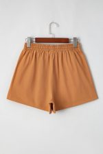 Khaki Embroidered Tassel Tie Elastic Waist Shorts - Image 9