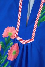 Blue Striped Trim Short Sleeve Split Neck Floral Mini Dress - Image 10