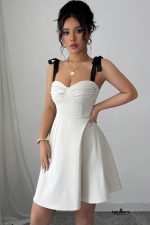 White Sweetheart Neck Tie Shoulder Mini Dress - Image 4