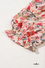 Multicolour Floral Print Frilled Neck Puff Sleeve High Waist Dress - Image 13