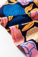 Navy Blue Hydrangea Floral V Neck Puff Sleeve Dress - Image 13