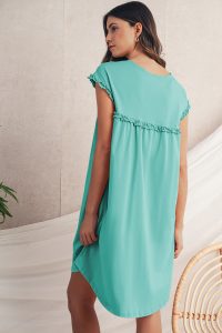 Mint Green Frilled Trim Crewneck Loose Fit Mini Dress - Image 7