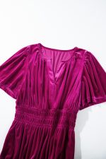 Red Dahlia Velvet Short Sleeve Shirred Waist Tiered Maxi Dress - Image 11