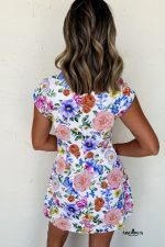 Sky Blue Vibrant Floral Print Cap Sleeve Mini Dress - Image 2