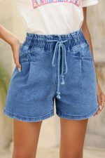Ashleigh Blue Drawstring High Waist Casual Denim Shorts