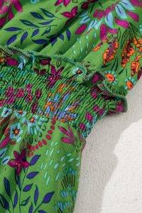 Green Floral Tie Neck Ruffle Sleeve Tiered Mini Dress - Image 8