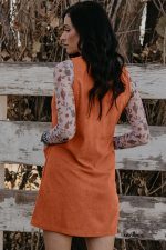 Gold Flame Corduroy Embroidered Patch Pocket Sleeveless Mini Dress - Image 2