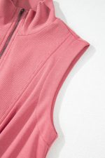 Mineral Red Terry Zipped Collar Sleeveless Drawstring Waist Mini Dress - Image 10