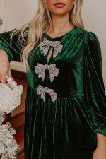 Evergreen Bowknot Decor High Waist Velvet Mini Dress - Image 7