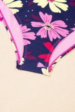 Rose Red Solid Color Cami and Floral Print Panty Tankini Set - Image 20