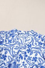 Blue Flower Print Puff Sleeve Ruffle Mini Dress - Image 11